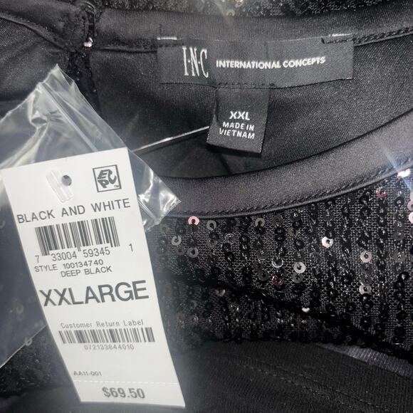 Inc International Concepts Top Black Sequin Blouse XXL NEW Lined Holidays Party - Picture 5 of 9